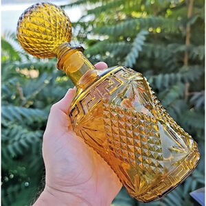 Amber Decanter With Globe Round Stopper Taiwan Vintage